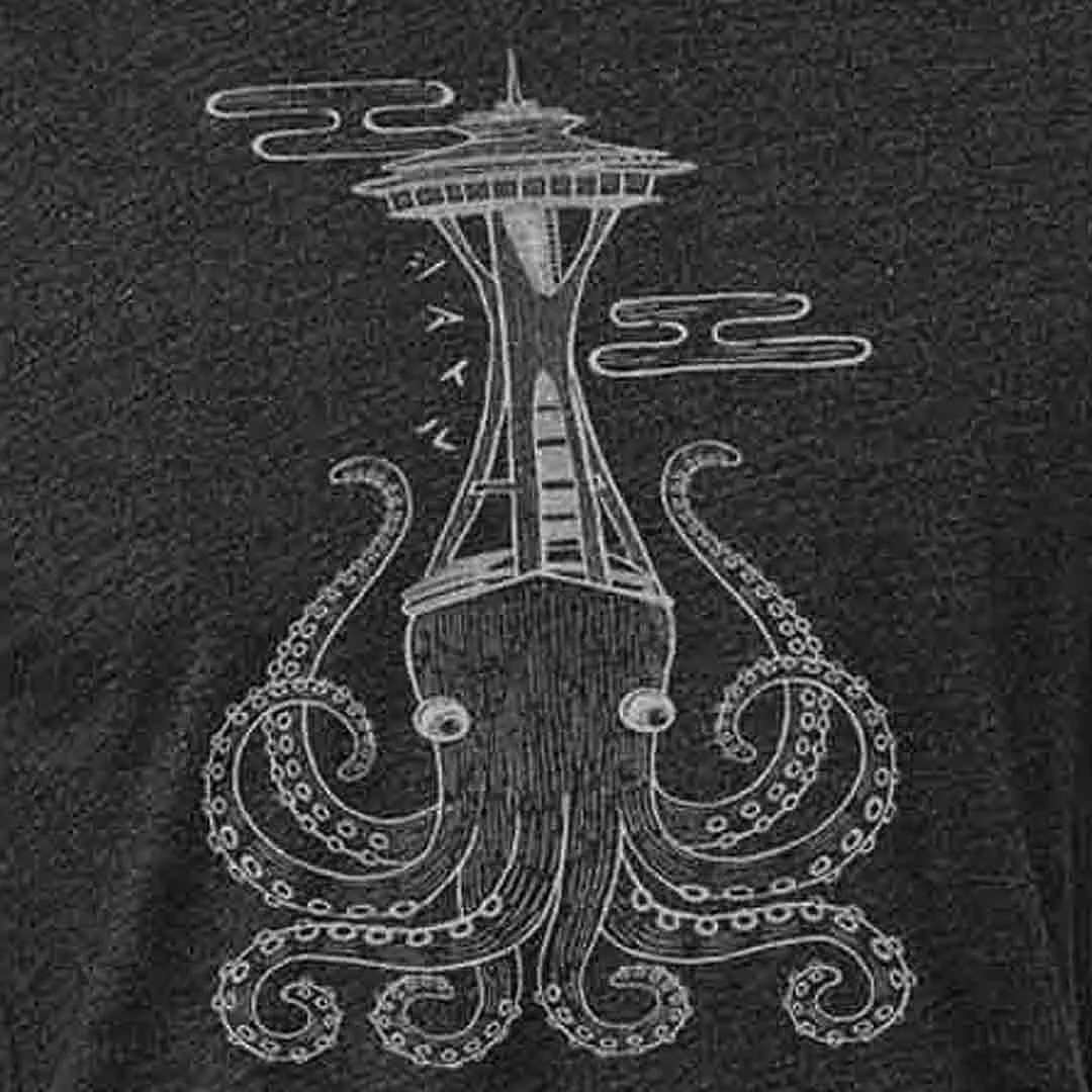 Adult Tee - Octo Space Needle on Heathered Gray Fitted Tee by Namu