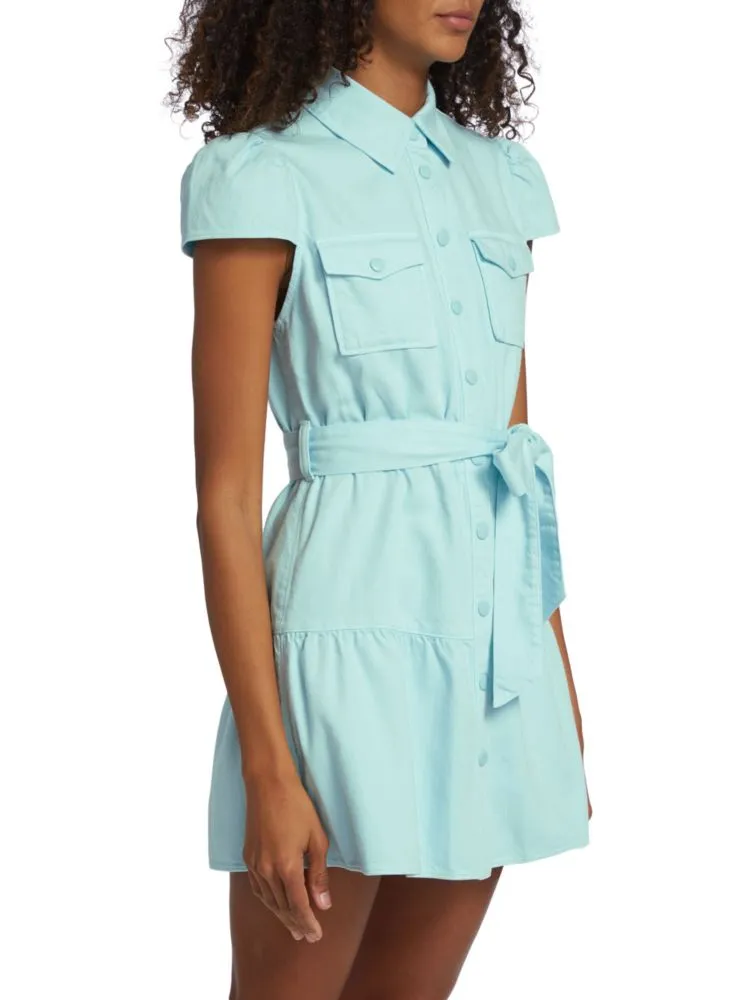 Alice   Olivia Miranda Belted Denim Shirtdress Mini in Julep