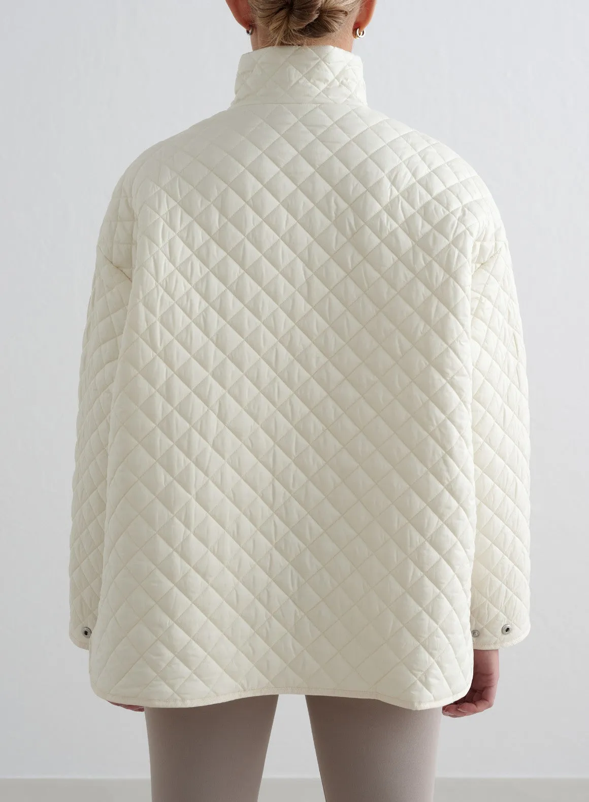 Almond White Oversized Quilted Jacket