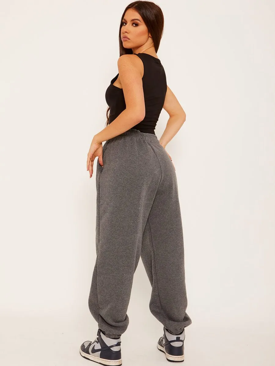 Barbara Oversized Fleece Joggers In Charcoal