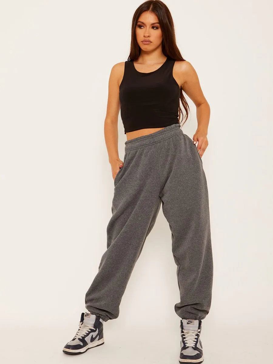 Barbara Oversized Fleece Joggers In Charcoal