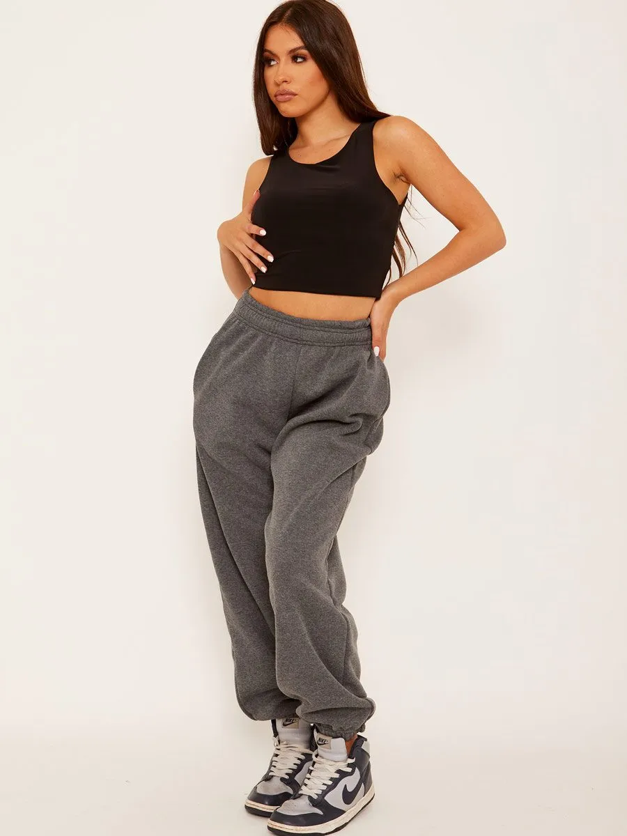 Barbara Oversized Fleece Joggers In Charcoal