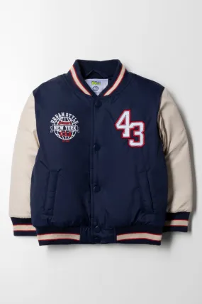 Baseball Bomber Jacket Navy And Cream