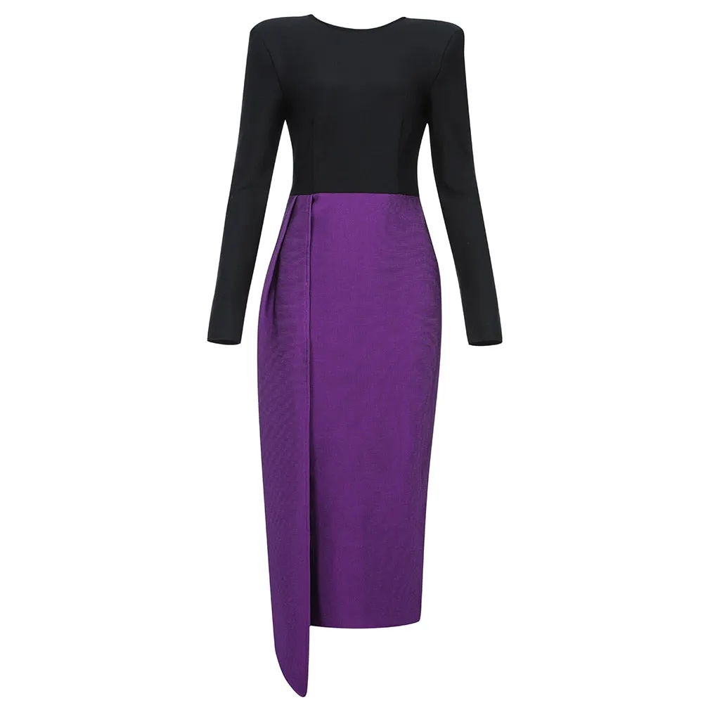 Black and Purple Bodycon Midi Dress