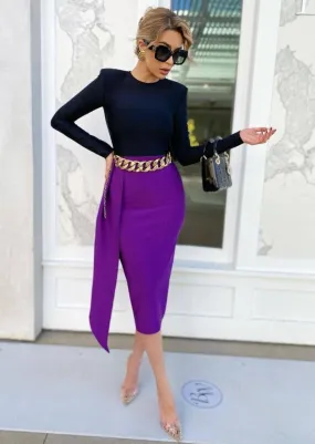 Black and Purple Bodycon Midi Dress