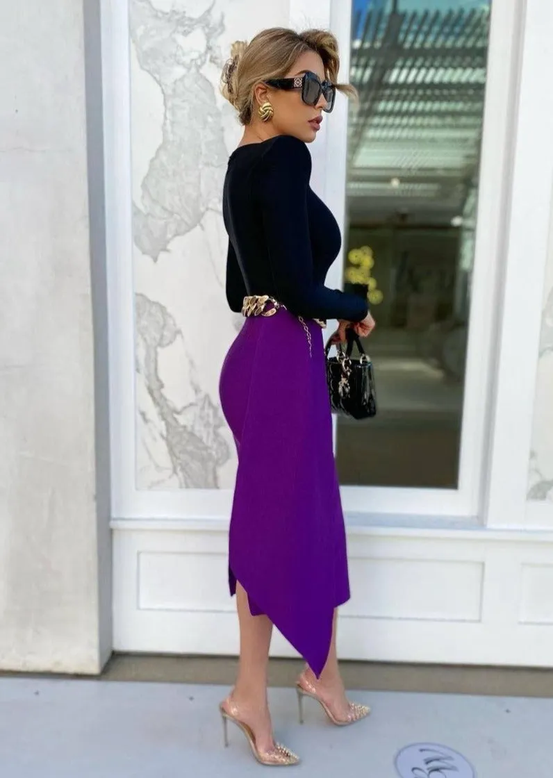 Black and Purple Bodycon Midi Dress