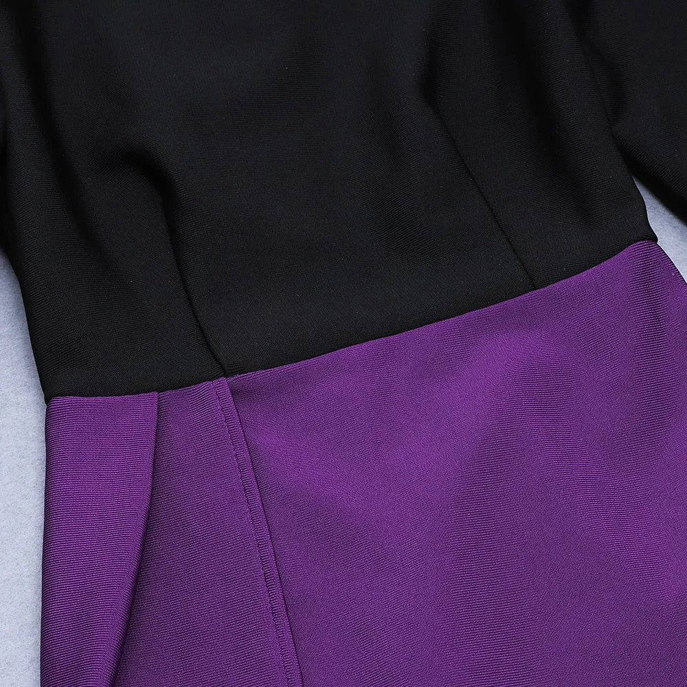 Black and Purple Bodycon Midi Dress