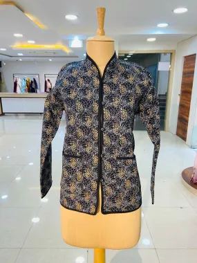 Black Block Printed 100% Cotton Quilted Jacket