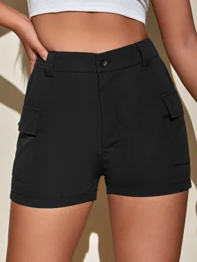 Casual Plain Pocket Natural Women Shorts