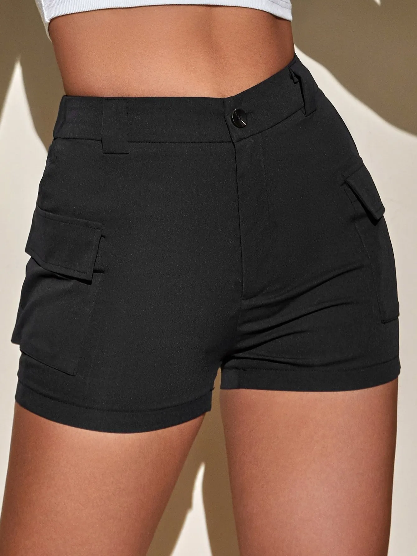 Casual Plain Pocket Natural Women Shorts