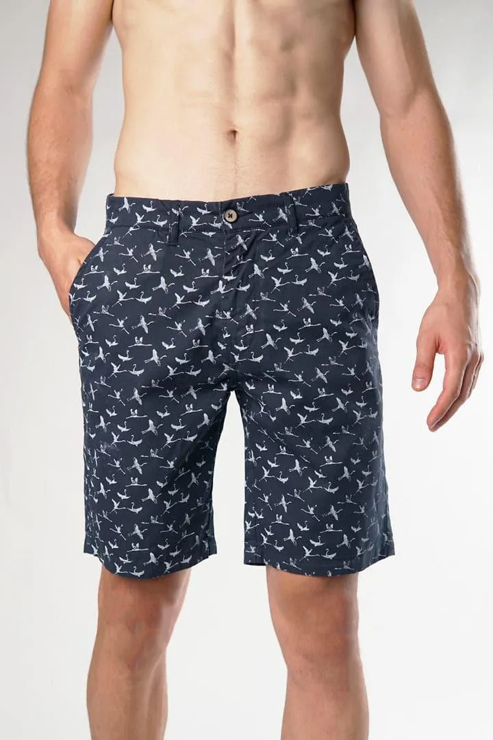 Crane Pattern Casual Shorts