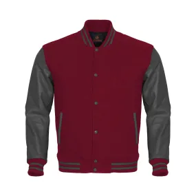 Custom Varsity Jackets Maroon Body and Gray Leather Sleeves Varsity Jacket