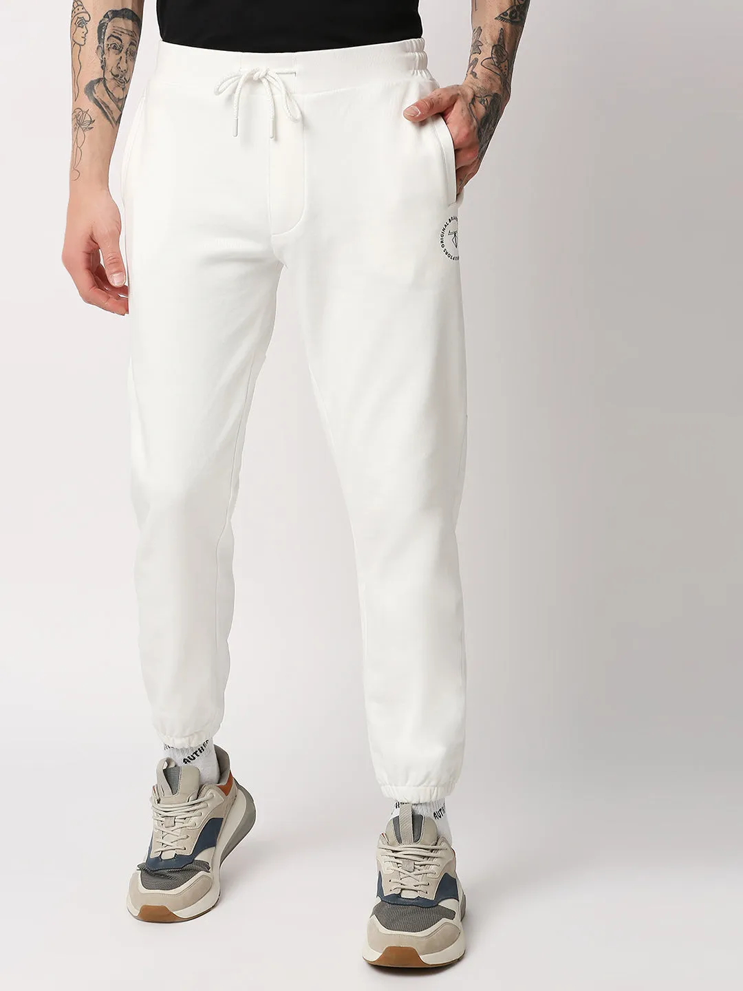 Disrupt Mens White Cut-Sew Printed Self-Design Comfort Fit Jogger