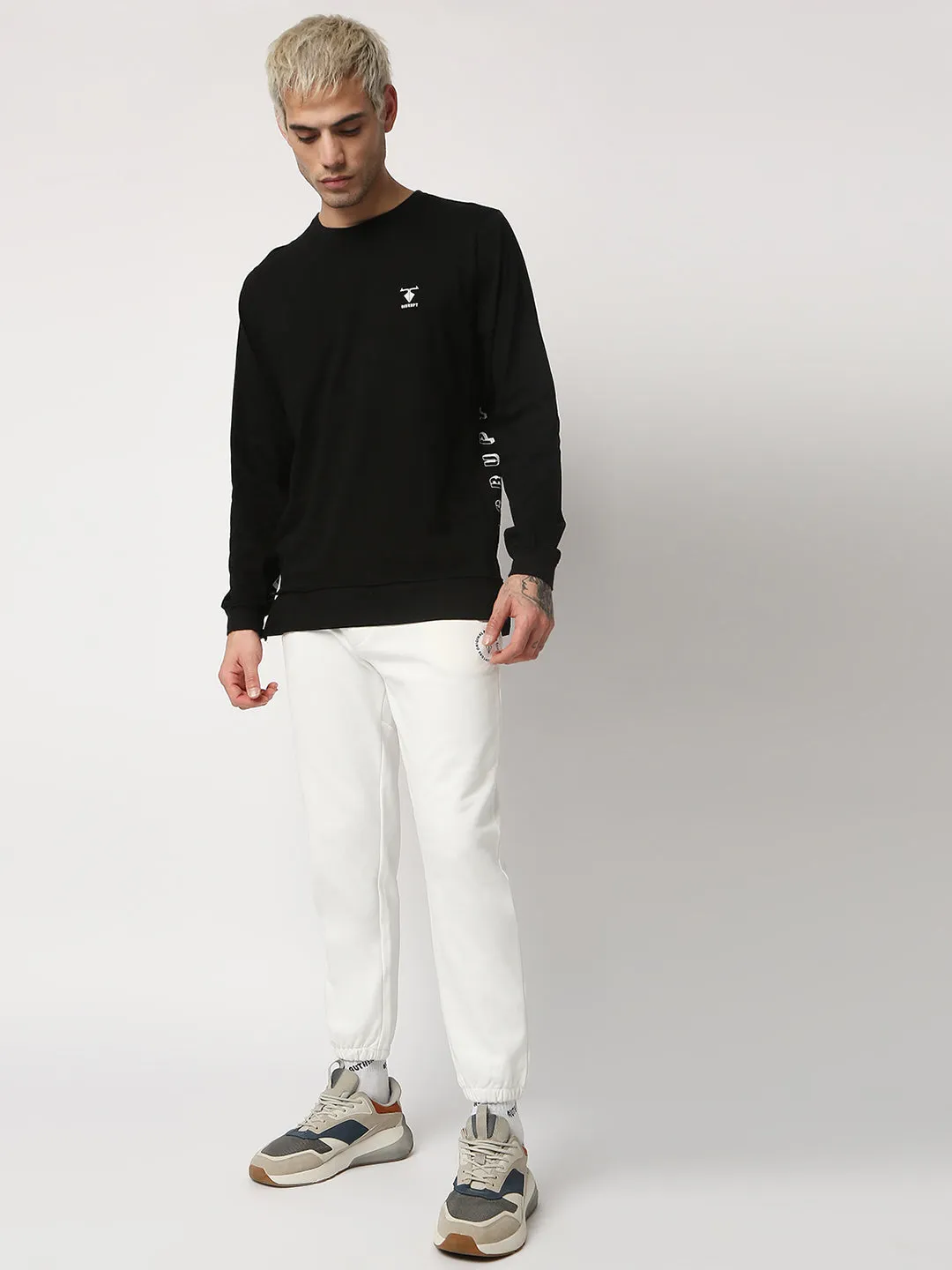 Disrupt Mens White Cut-Sew Printed Self-Design Comfort Fit Jogger