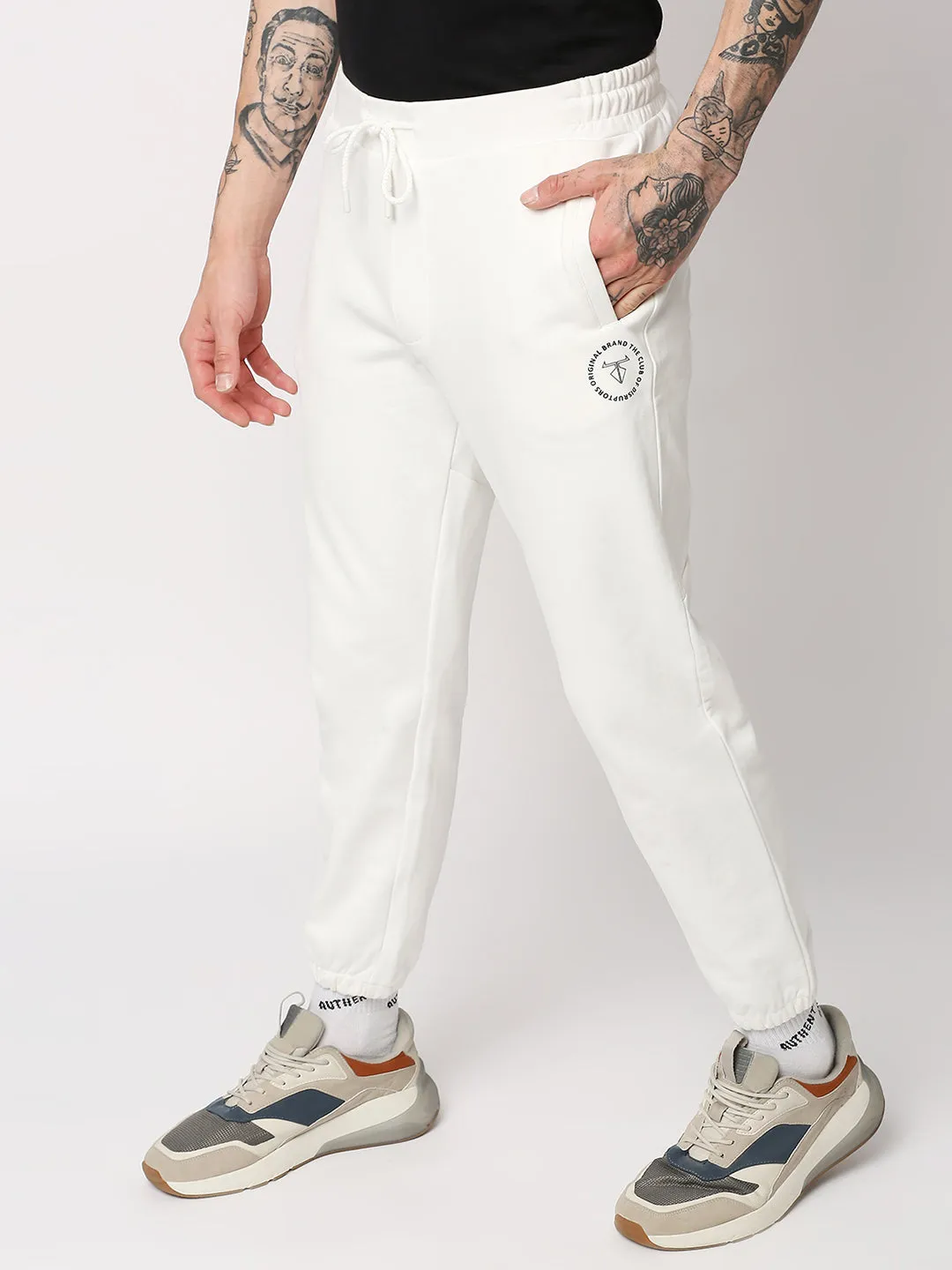 Disrupt Mens White Cut-Sew Printed Self-Design Comfort Fit Jogger