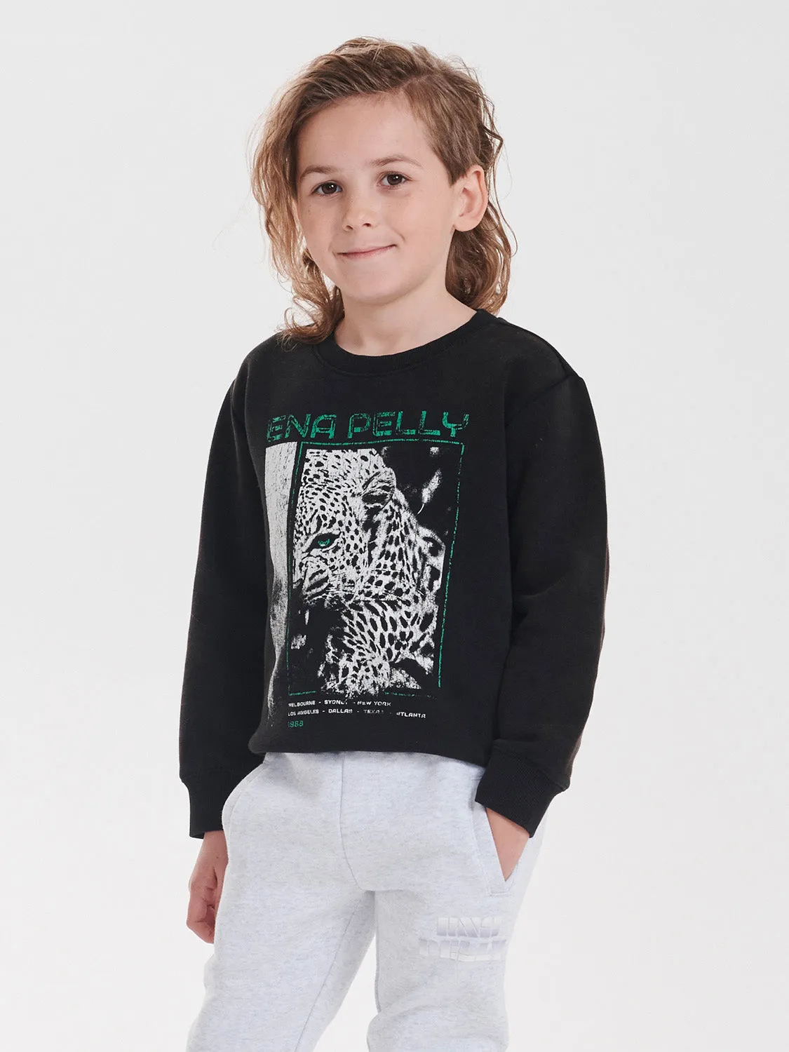 Ena Pelly Cheetah Sweatshirt - Washed Black