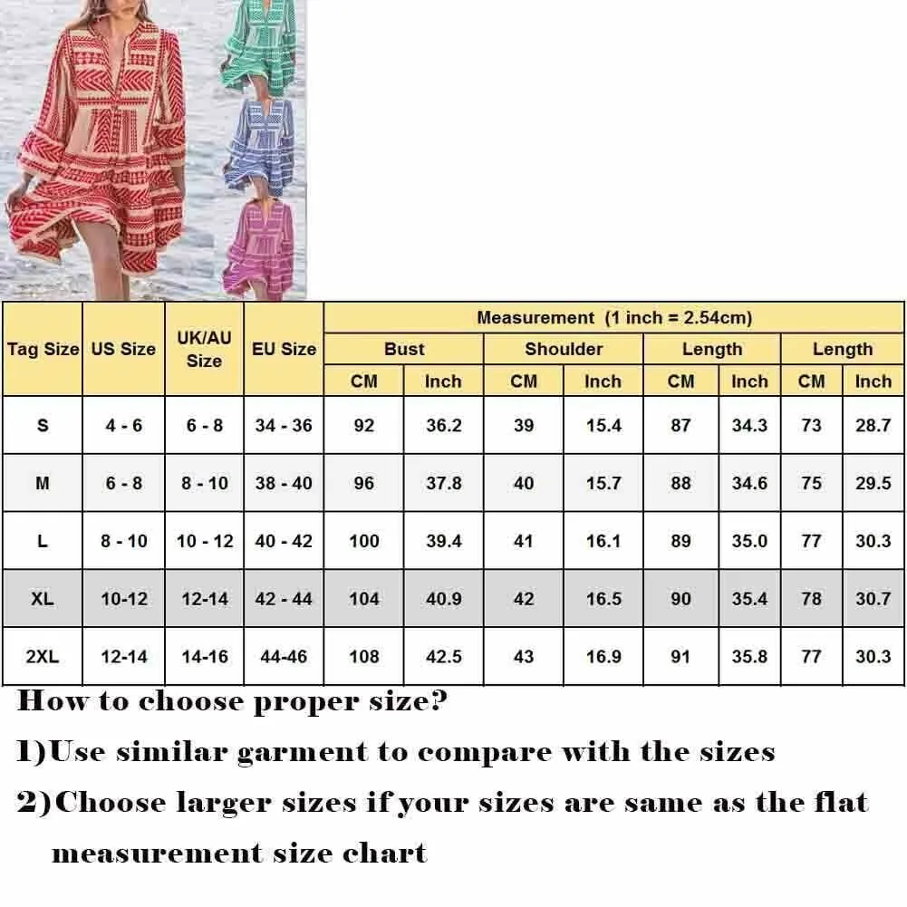 FashionSierra - New Ladies Women Fashion Boho Summer Smock Swing Dress Tops Holiday Beach Casual V Neck Loose Frill Sundress