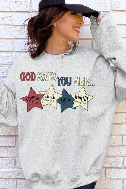 God Strong Loved Oversized Graphic Sweatshirts