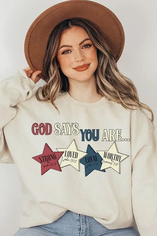 God Strong Loved Oversized Graphic Sweatshirts