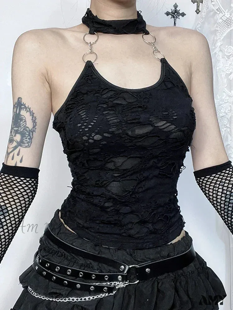 Gothic Y2K Halter Crop Backless Top Cyberpunk