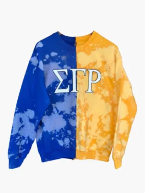 Handmade SGRho 1922 Royal Gold Hand Bleached Half and Half Crew Neck Sweatshirt