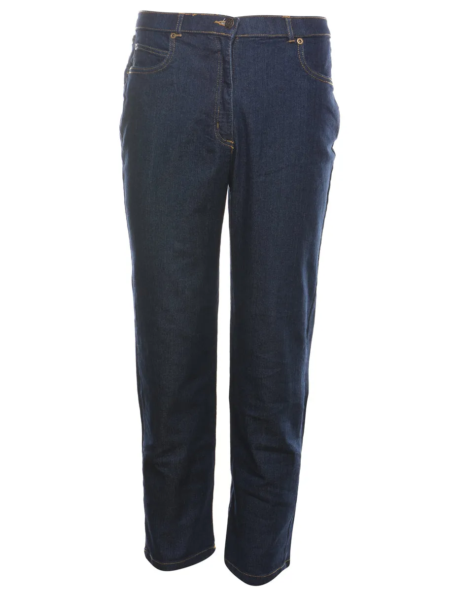 High Waist Dark Wash Denim Trousers - W27 L27