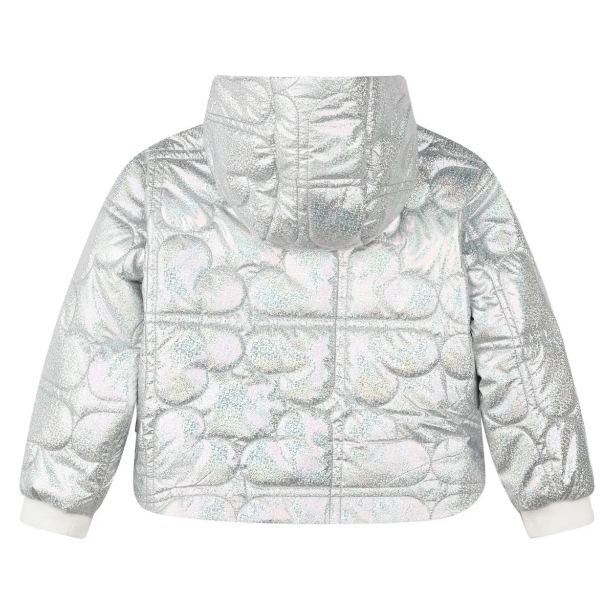 IRIDESCENT QUILTED HEARTS PUFFER JACKET