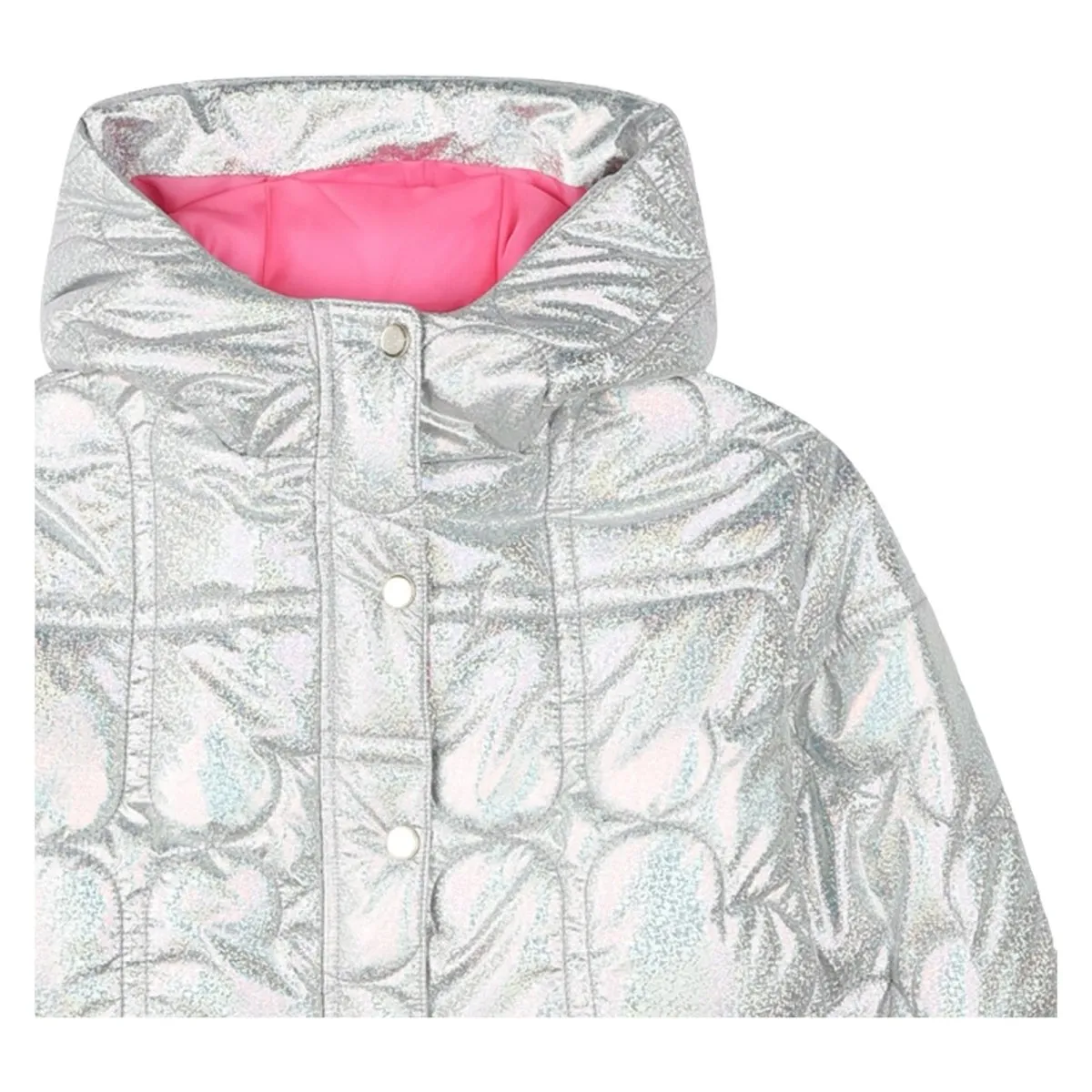 IRIDESCENT QUILTED HEARTS PUFFER JACKET