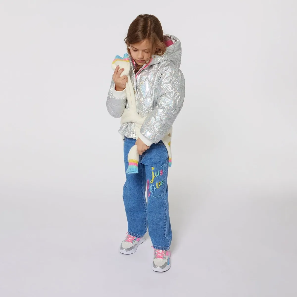 IRIDESCENT QUILTED HEARTS PUFFER JACKET