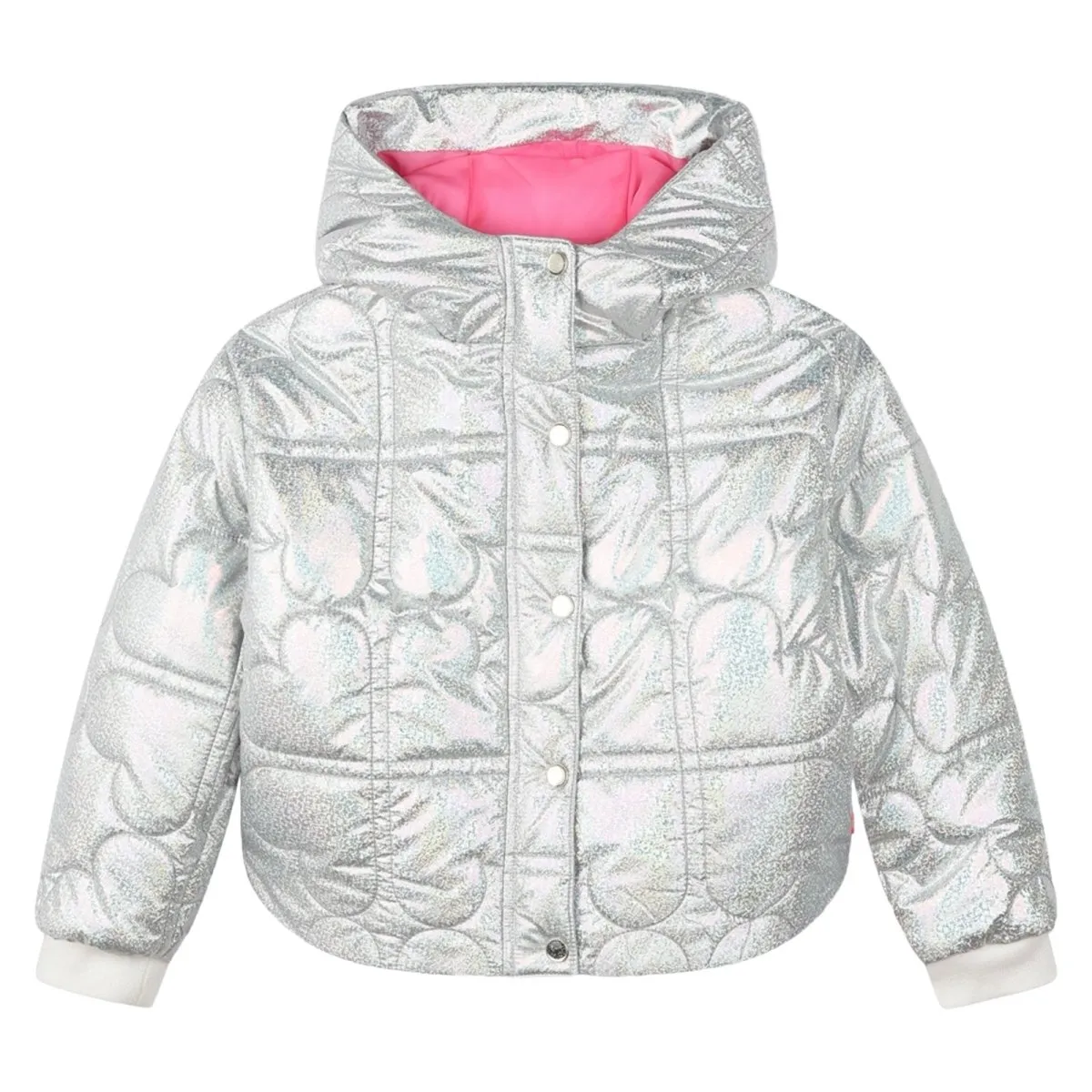 IRIDESCENT QUILTED HEARTS PUFFER JACKET