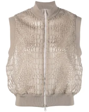 Khaki Embroidered Silk Bomber Vest