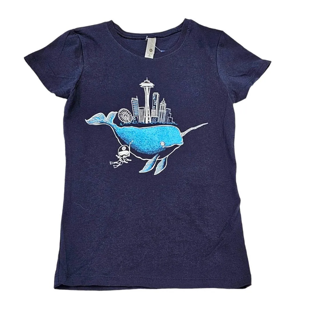 Kids Tee - Narwhal Ninja on Fitted Blue Tee ( Youth XS - XL) by Namu