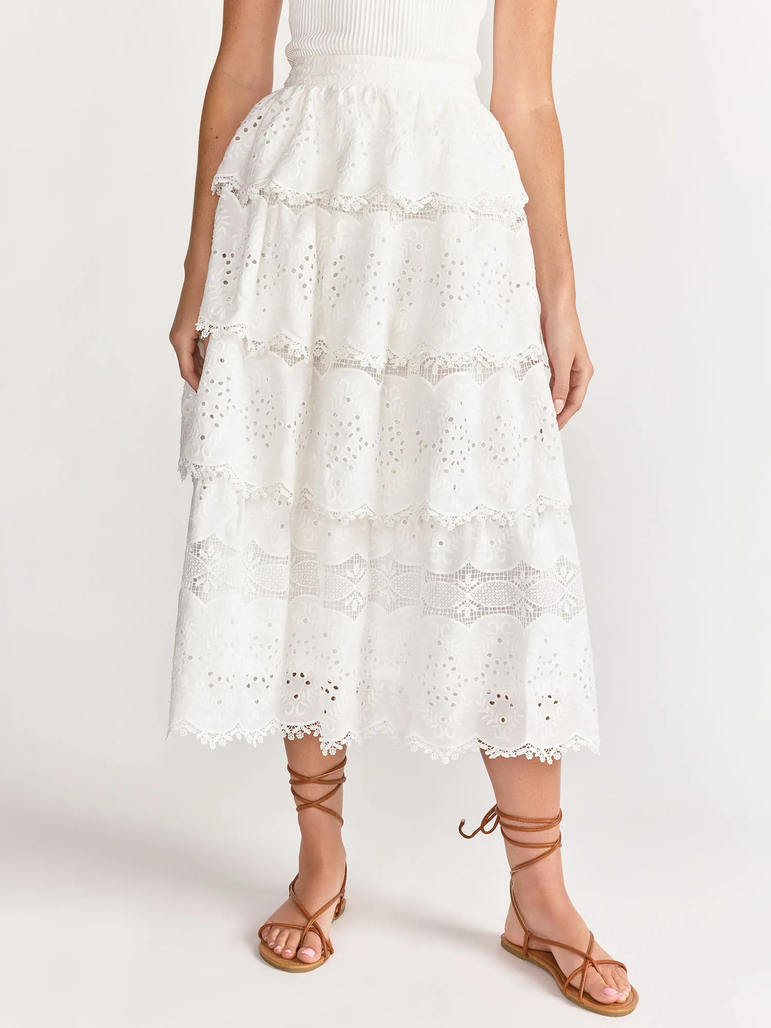 Lace Tiered Midi Skirt - Just Me