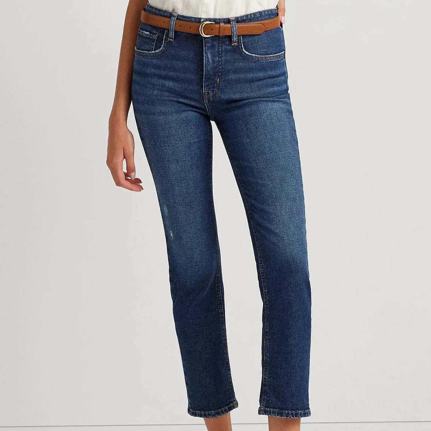 Lauren Ralph Lauren High-Rise Straight Ankle Jean in Atlas WAsh