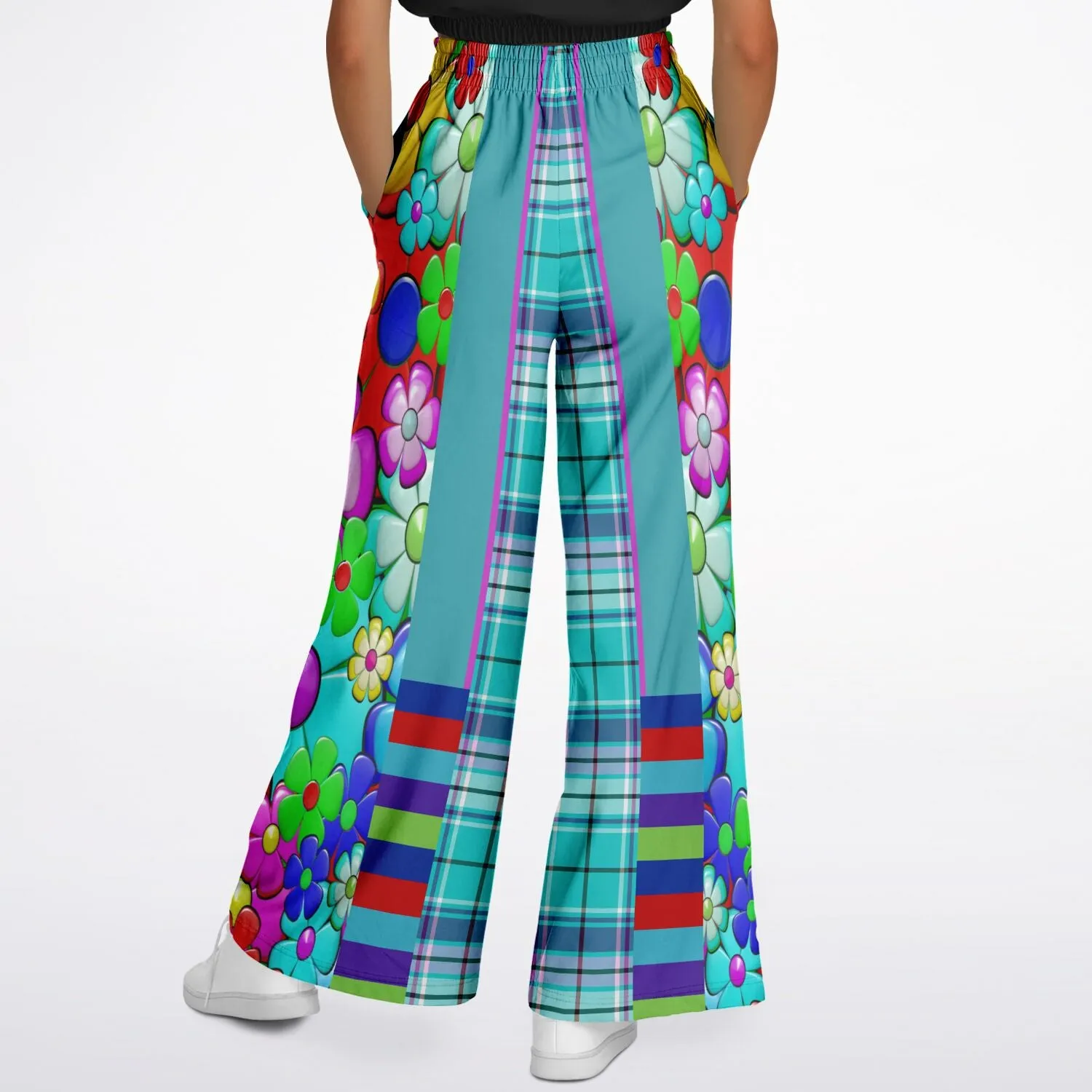 Make Me Happy Floral Plaid Eco-Poly Stretchy Phat Bellbottoms