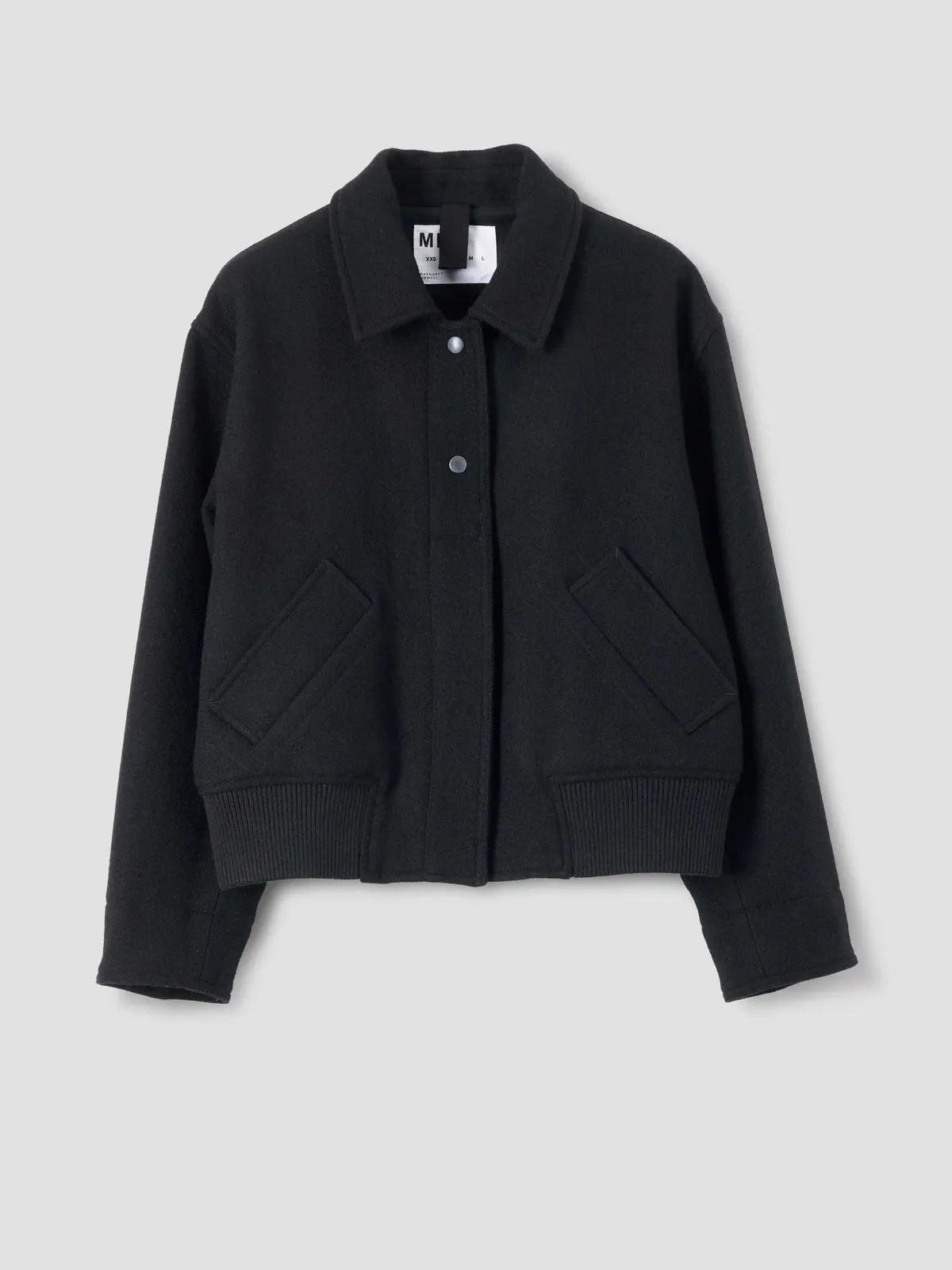 Margaret Howell MHL. Cropped Bomber Jacket Boiled Wool Melton Black