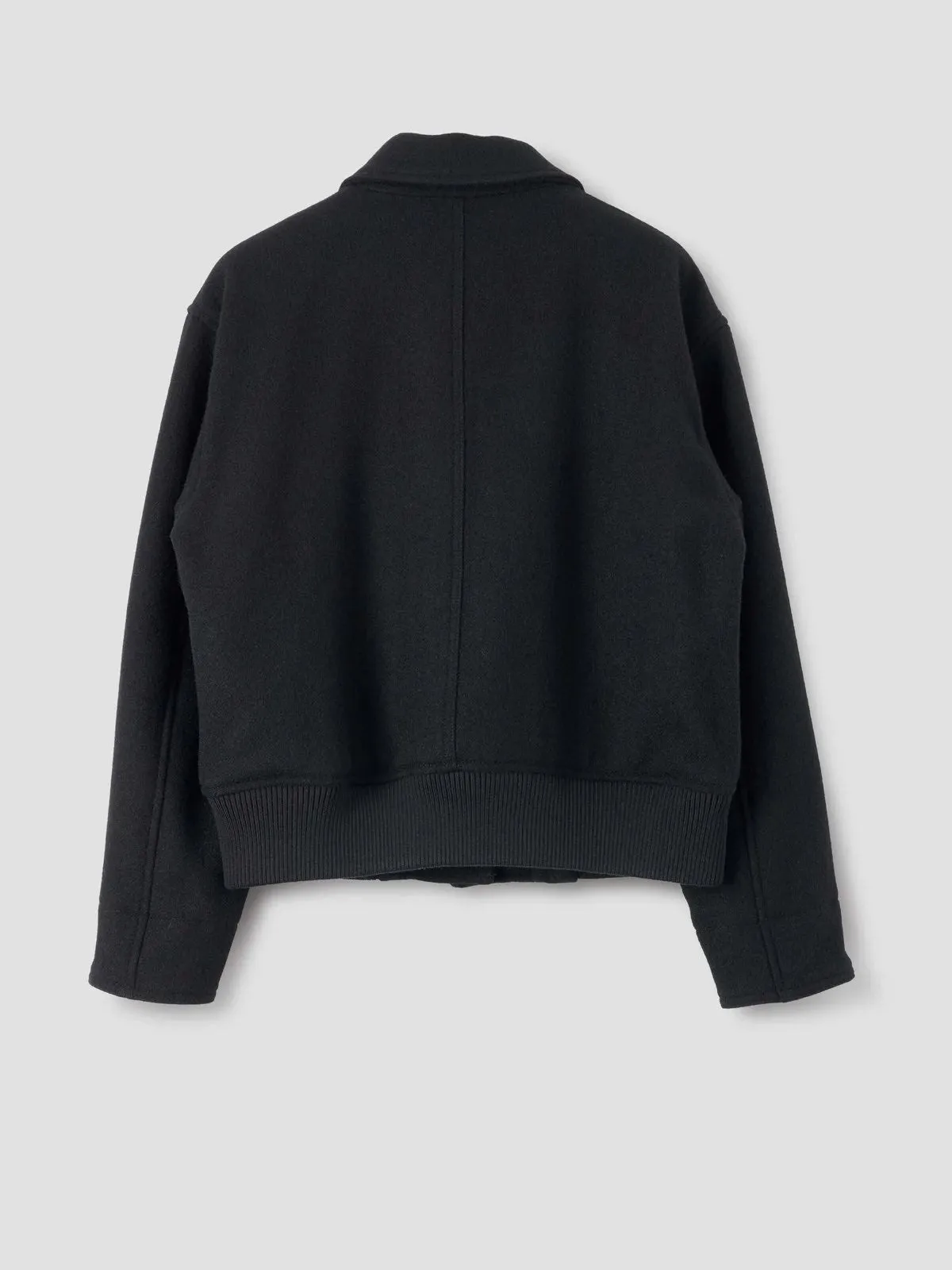 Margaret Howell MHL. Cropped Bomber Jacket Boiled Wool Melton Black