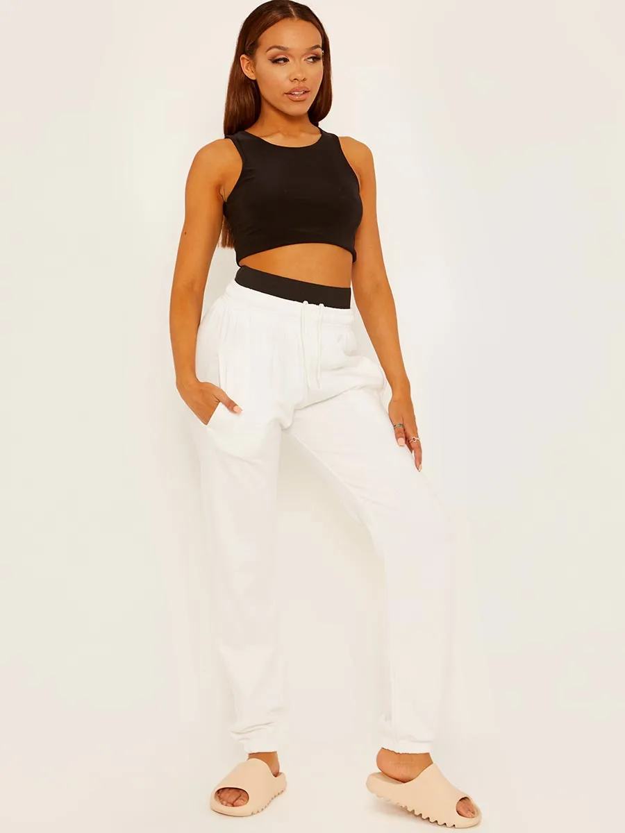 Martina Joggers With High Waist Elastic Band In Cream