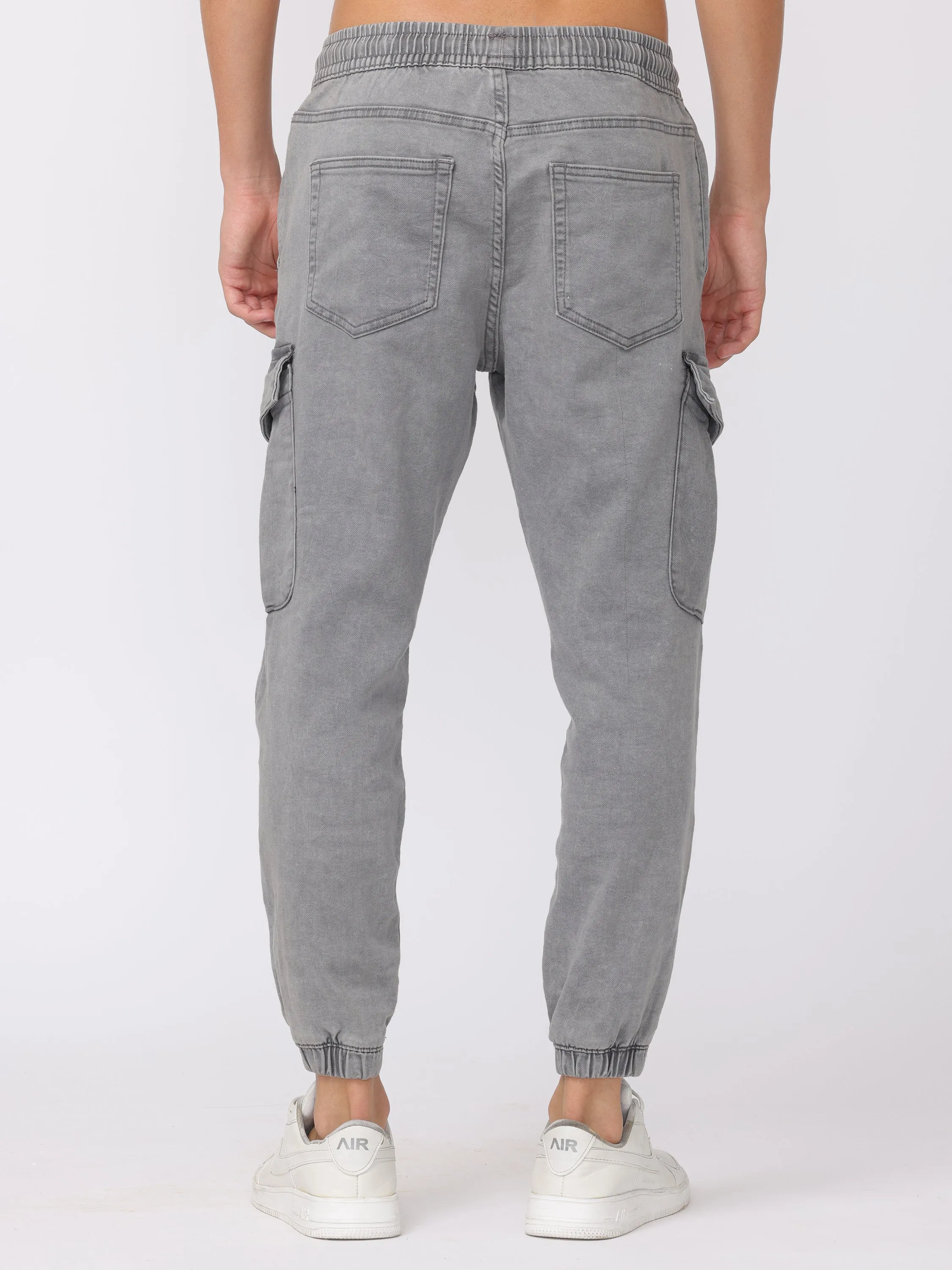 Men Light Grey Comfort Fit Cotton Blend Joggers