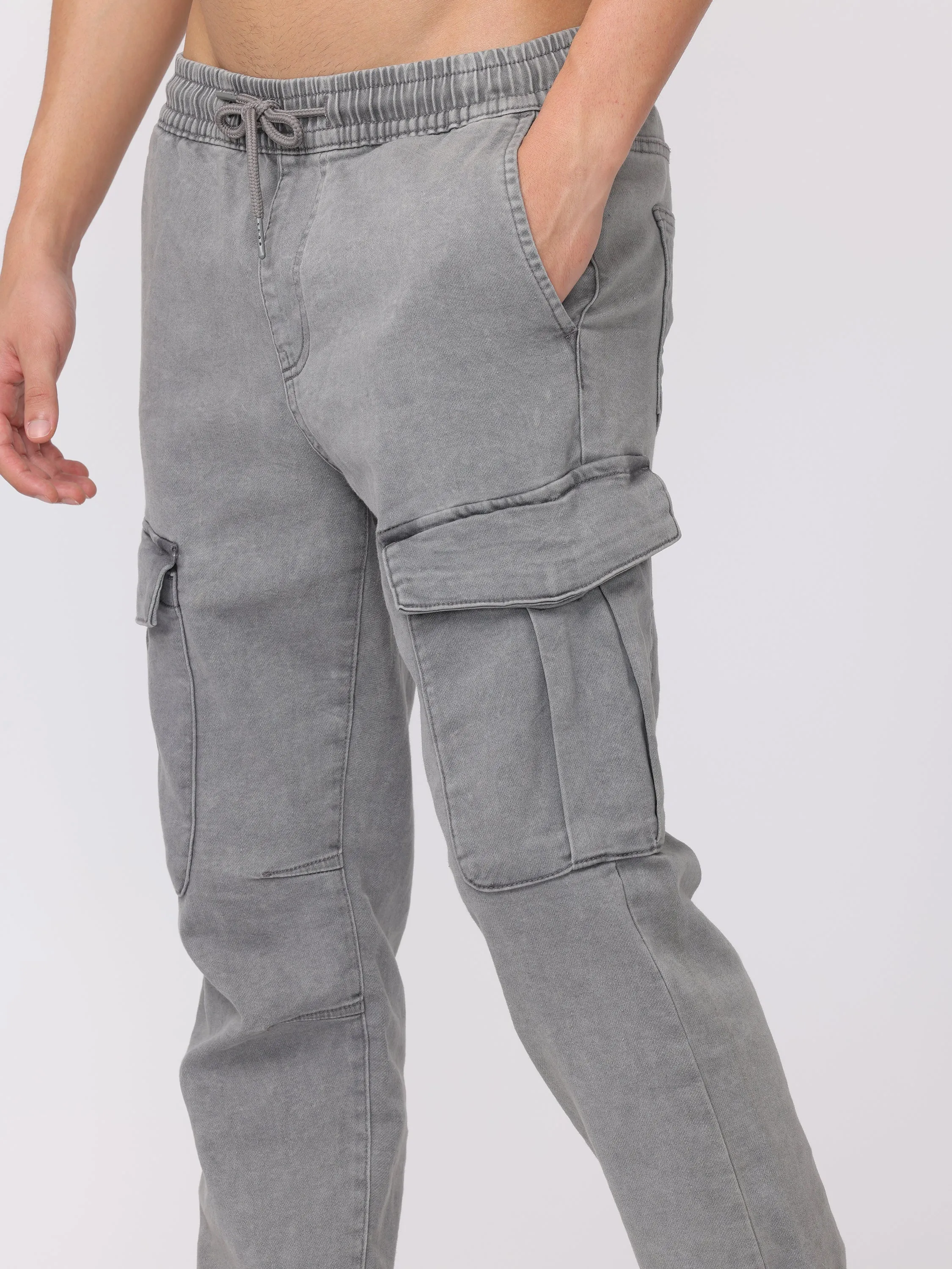 Men Light Grey Comfort Fit Cotton Blend Joggers