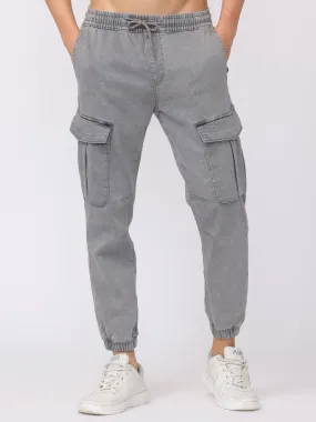 Men Light Grey Comfort Fit Cotton Blend Joggers