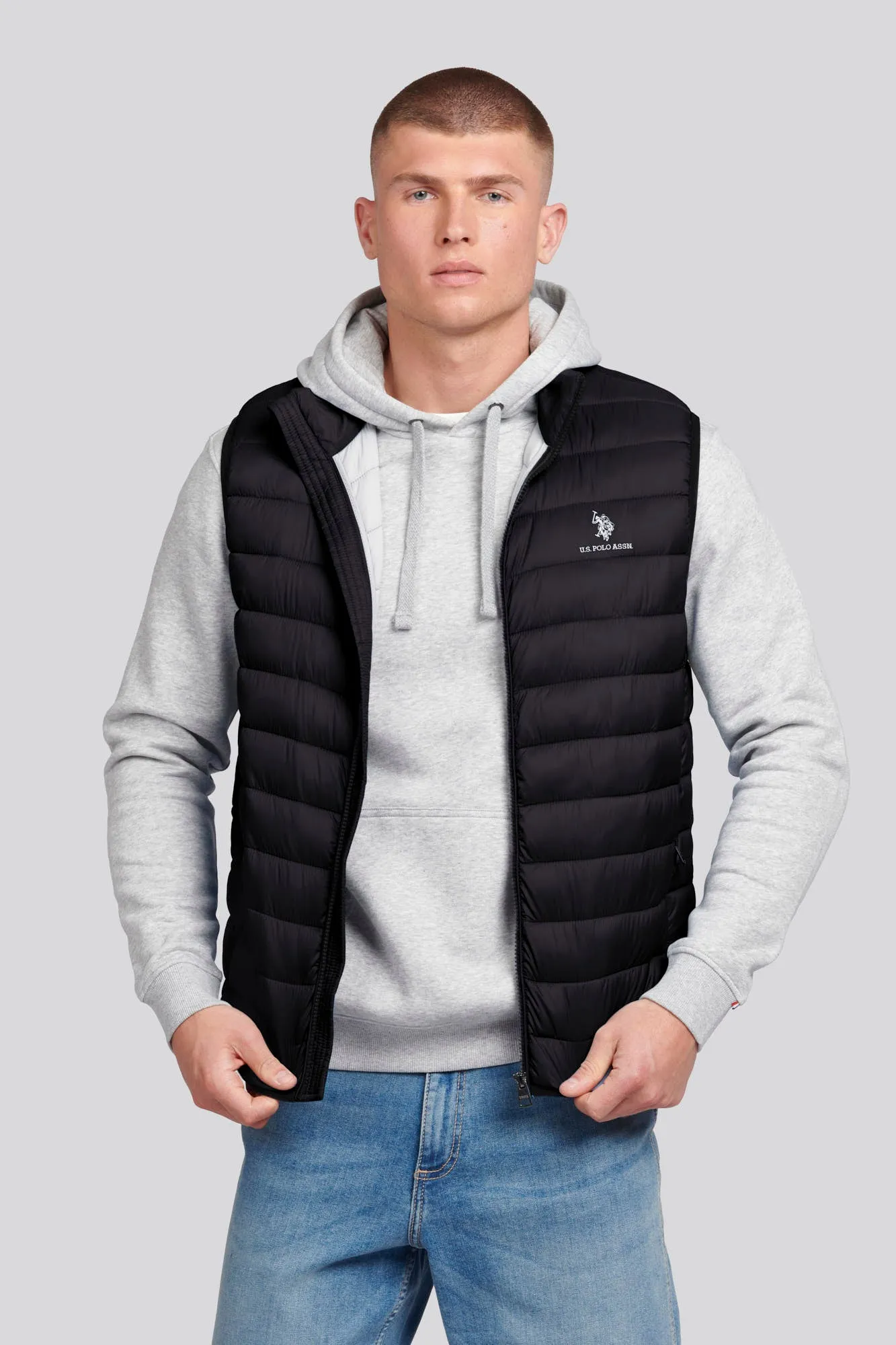 Mens Bound Quilted Gilet in Black Bright White DHM