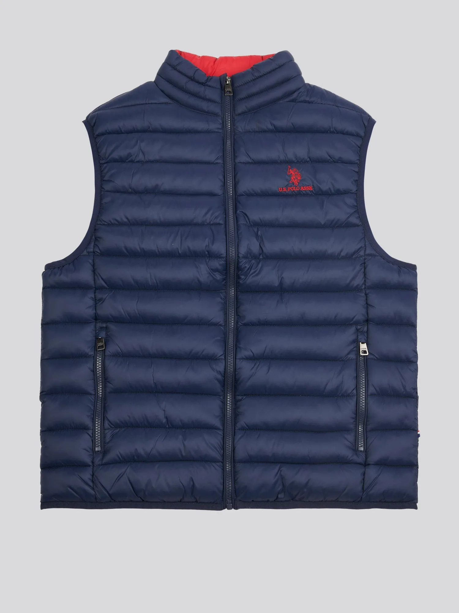 Mens Bound Quilted Gilet in Dark Sapphire Navy / Haute Red DHM