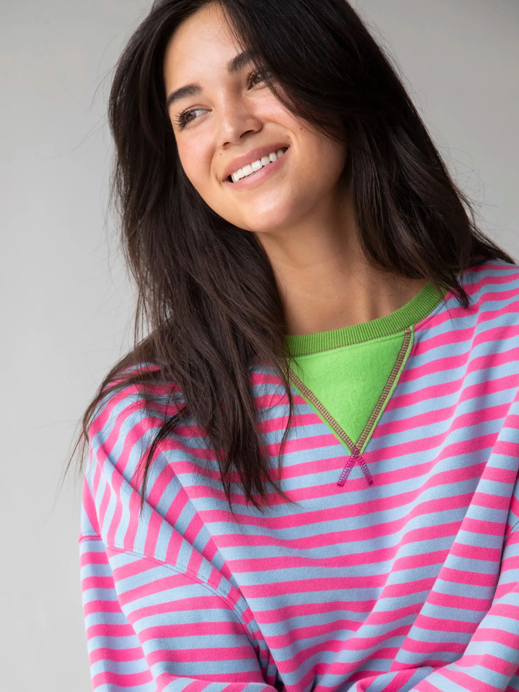 Oversized Striped Sweatshirt - Bright Pink Lavender Stripes