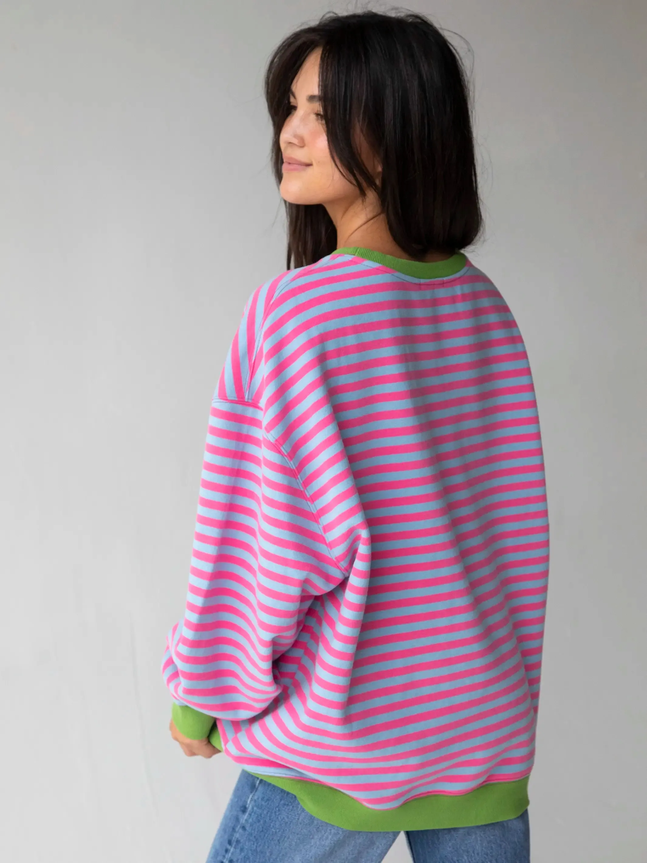 Oversized Striped Sweatshirt - Bright Pink Lavender Stripes