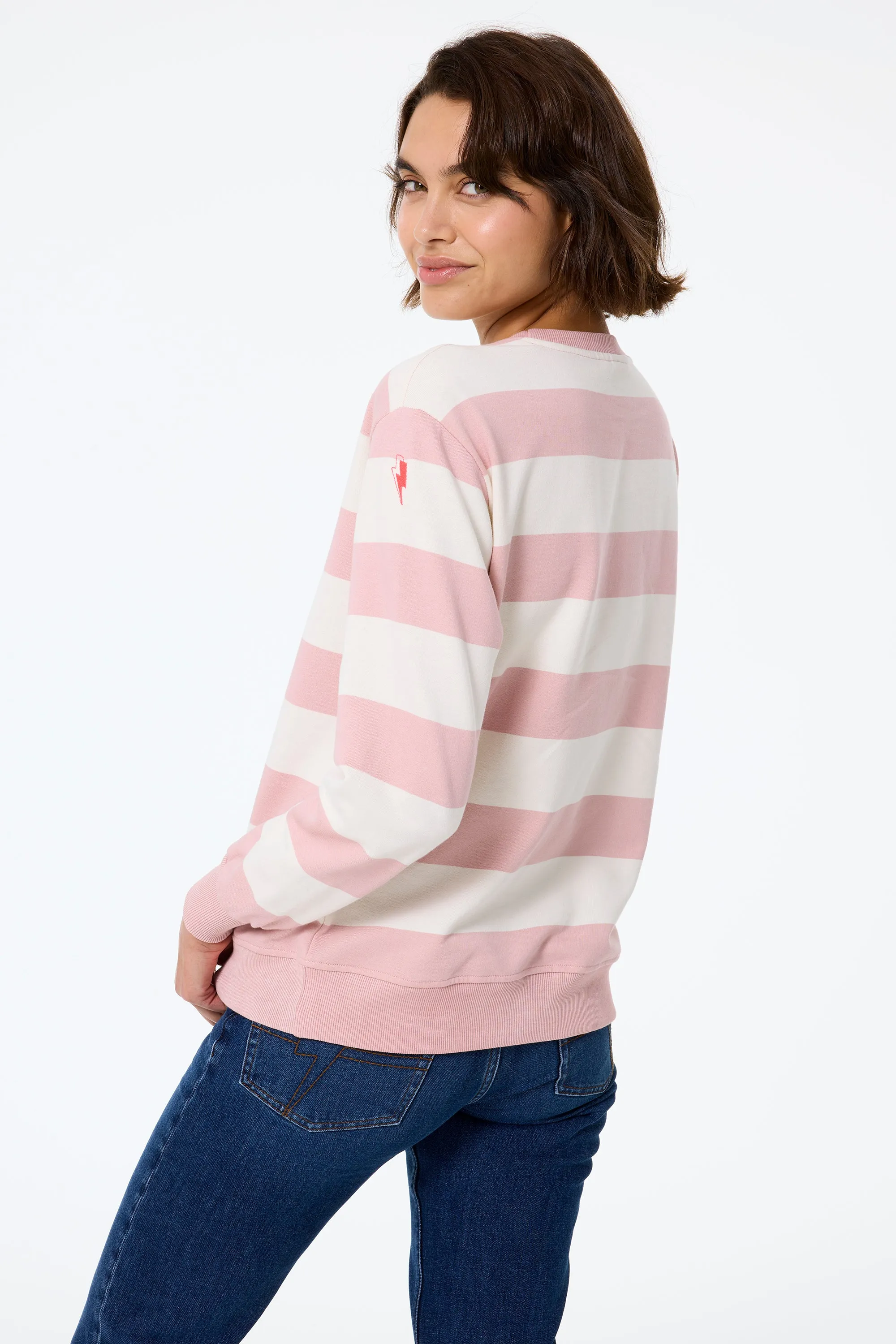 Pink with Cream Stripe and Logo Oversized Sweatshirt