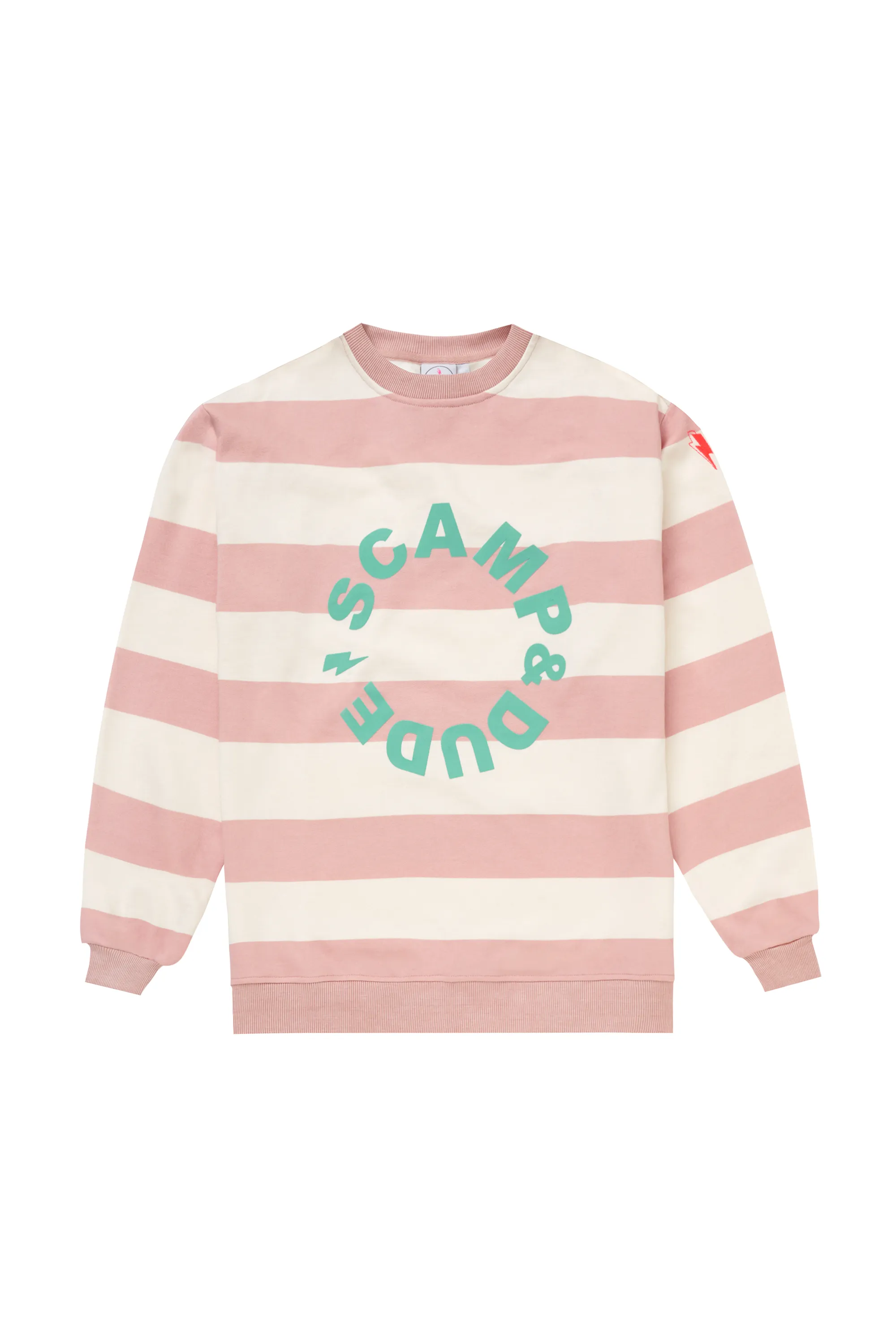 Pink with Cream Stripe and Logo Oversized Sweatshirt