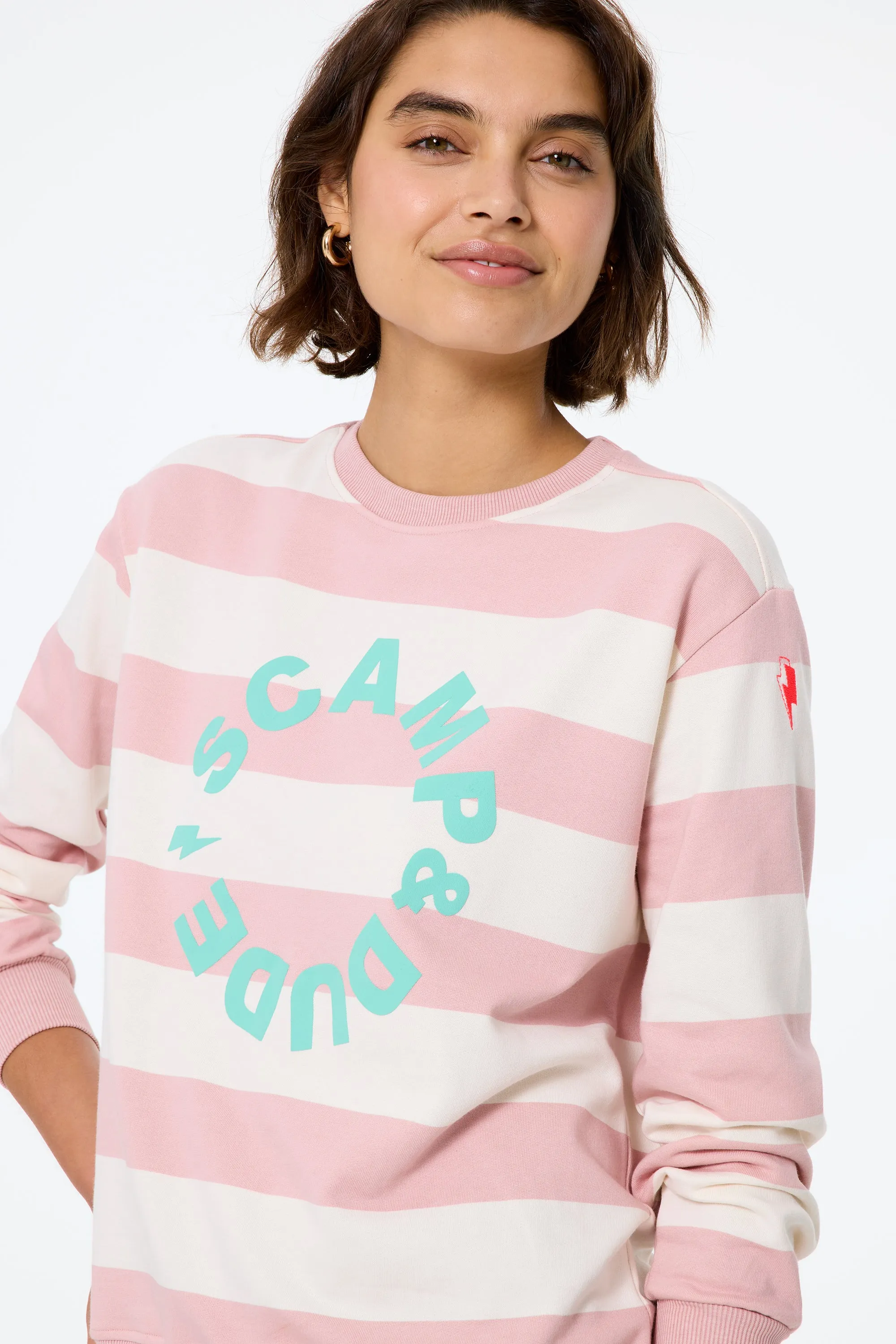 Pink with Cream Stripe and Logo Oversized Sweatshirt