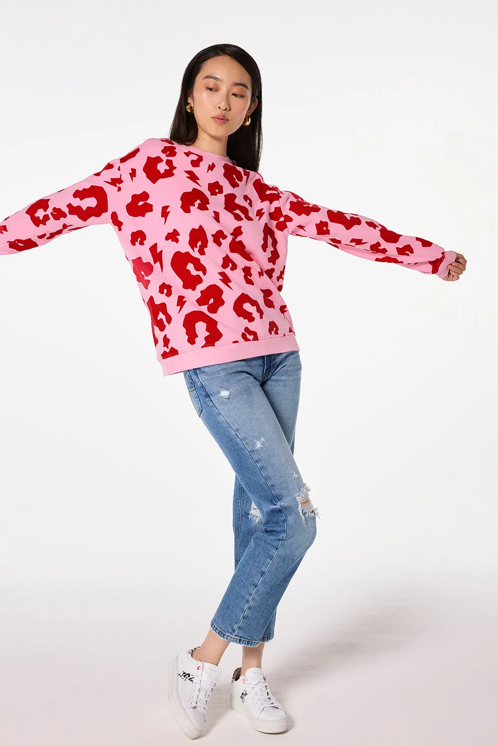 Pink with Red Mega Leopard Oversized Sweatshirt