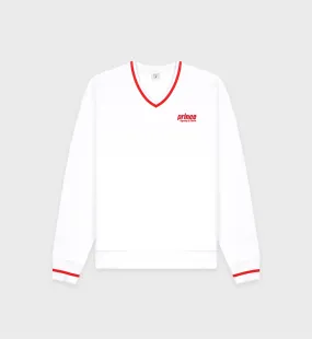 Prince Sporty V-Neck Sweatshirt - White/Red